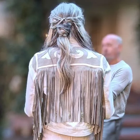 Leather & Denim Fringe Jacket - Picture 2 of 12